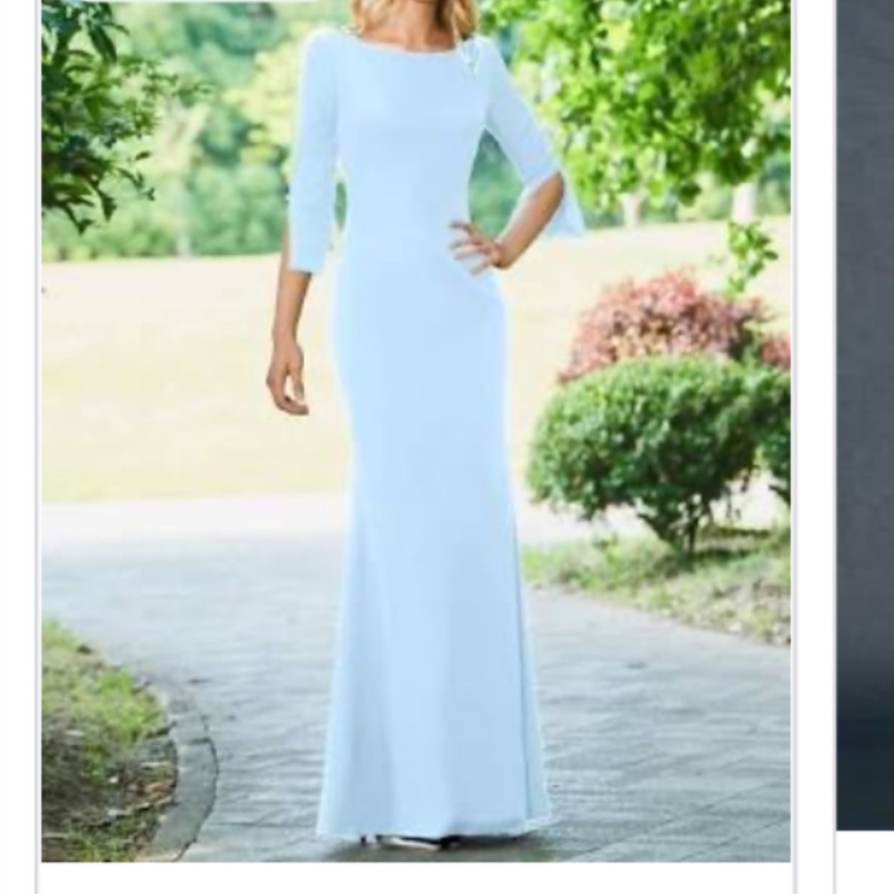 Blue Quarter Sleeve Formal Gown Dress with Pearls Size 4 or S NWT